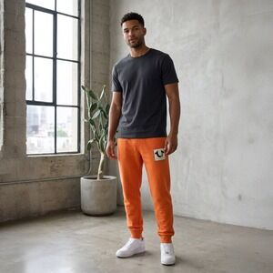 True Religion Joggers Mens M Autumn Maple Orange Registered Logo Sweatpants NWT